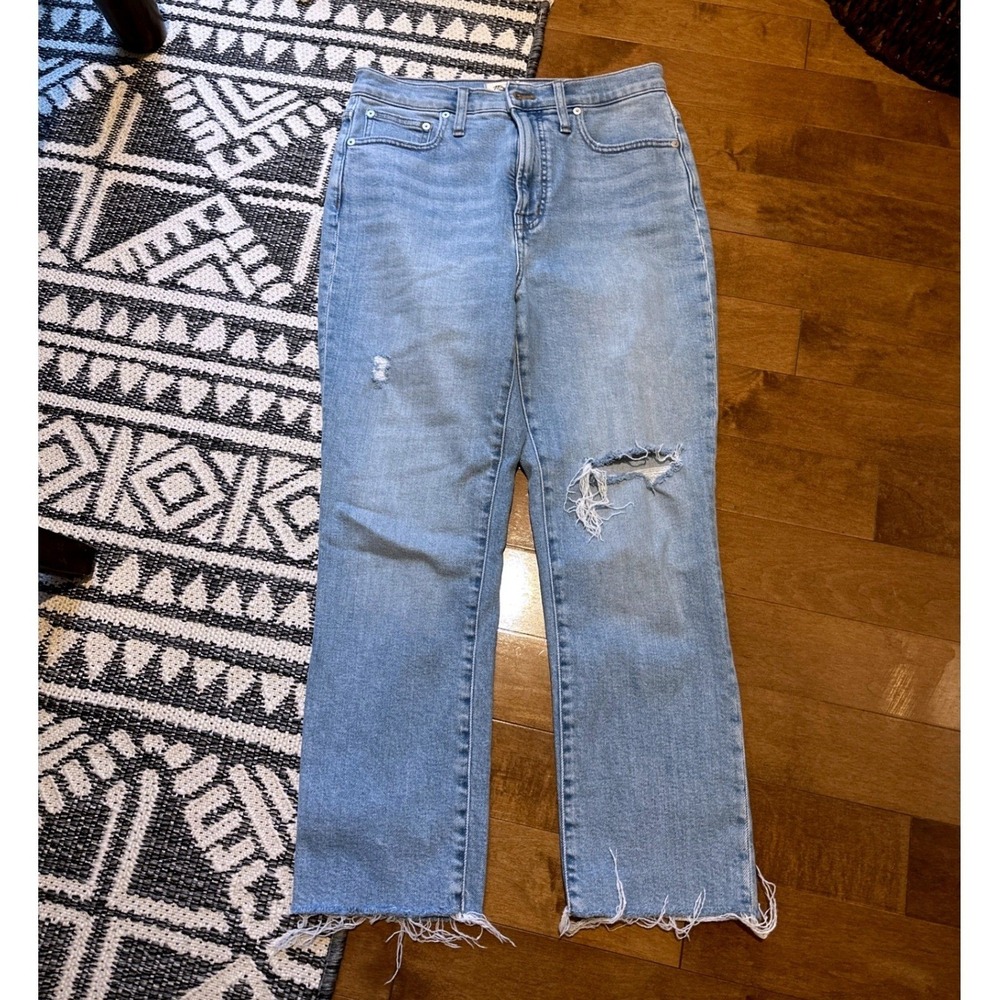 Madewell The Perfect Vintage Jean Raw Hem Distressed SZ 27P Straight Leg Cropped